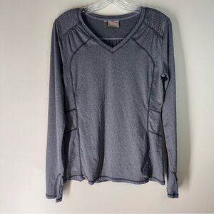 ATHLETA Northern Lights Top M Flint Grey Heather Reflective VNeck Long Sleeve B8